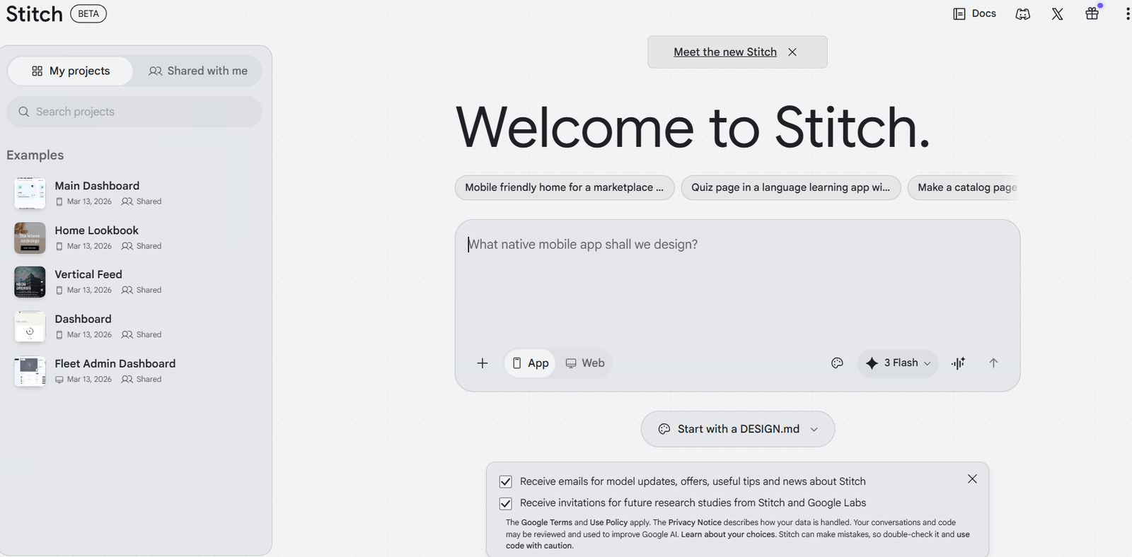 Google Stitch Interface