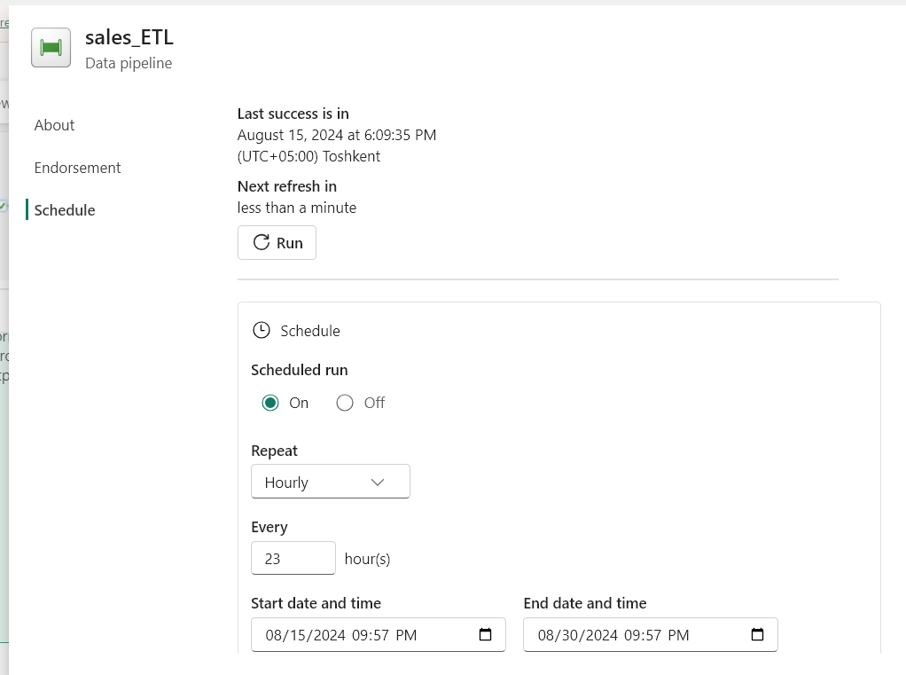 entering scheduling requirements - microsoft fabric