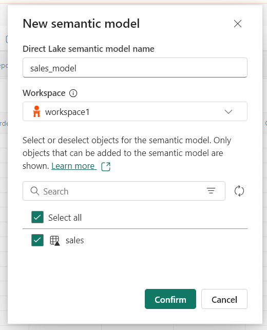 new semantic model - microsoft fabric