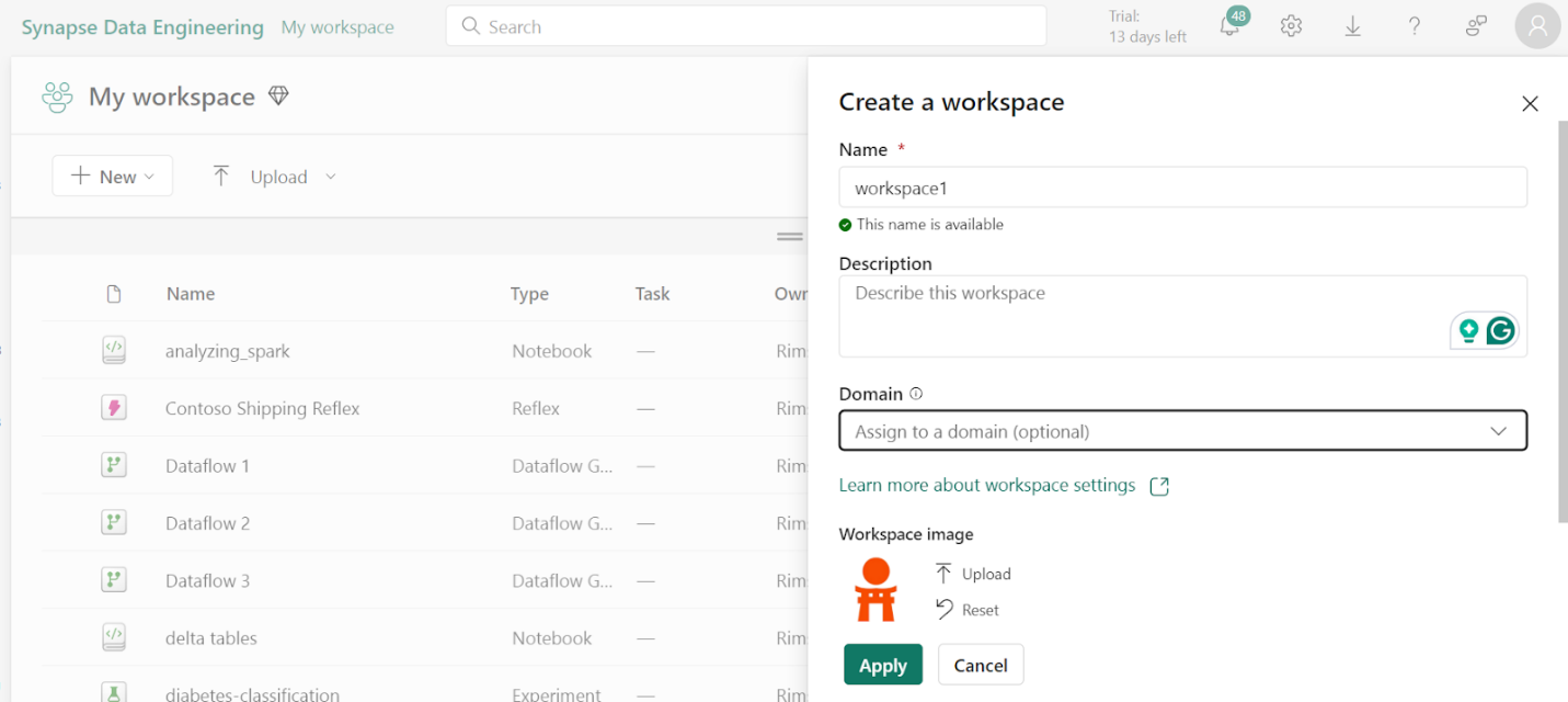 Creating workspace on Microsoft Fabric