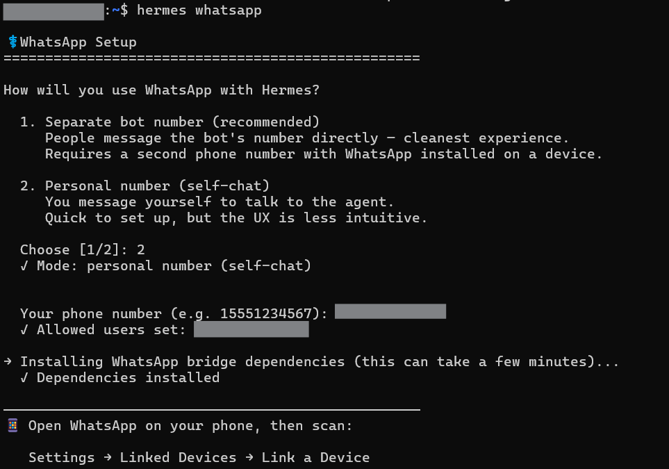 Hermes Whatsapp Setup