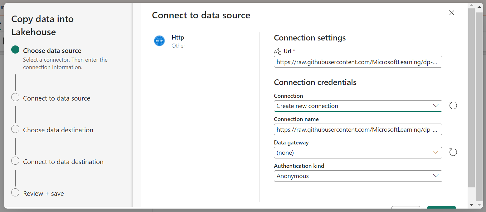 connect to data source - Microsoft Fabric