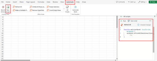 Adding an office script to refresh connections