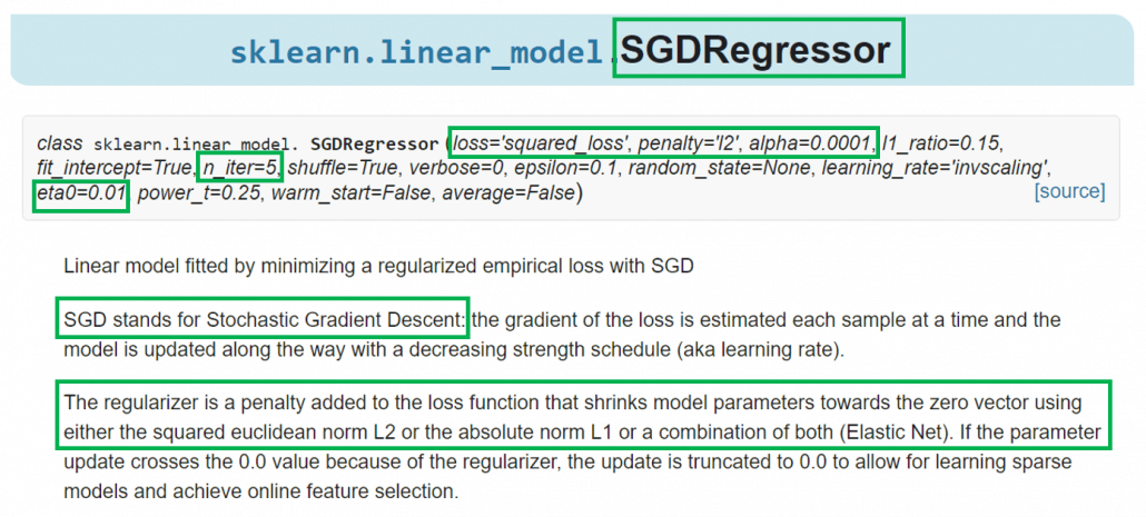 SGDRegressor API