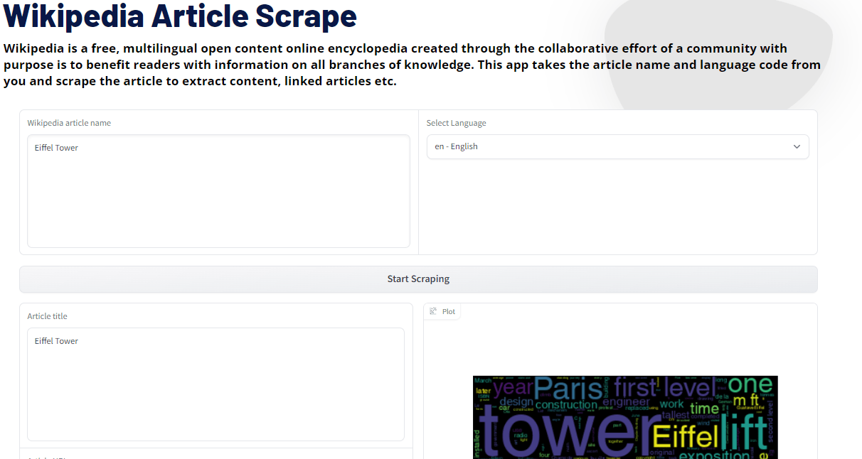 Wikipedia article scrape  