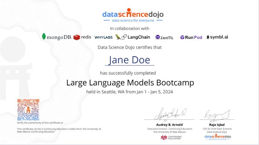 LLM Bootcamp | Certificate | Data Science Dojo