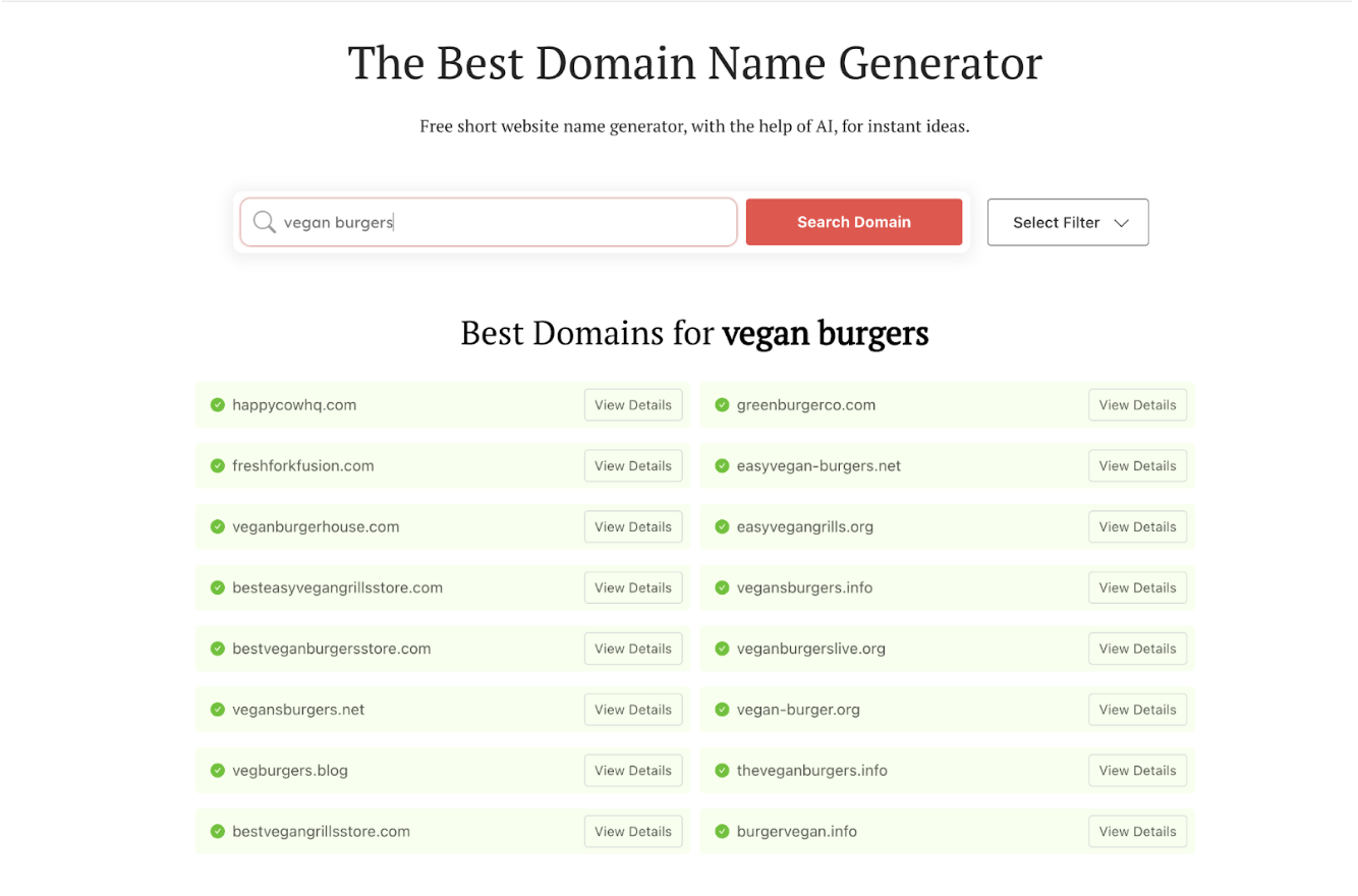 web development - domain name generator